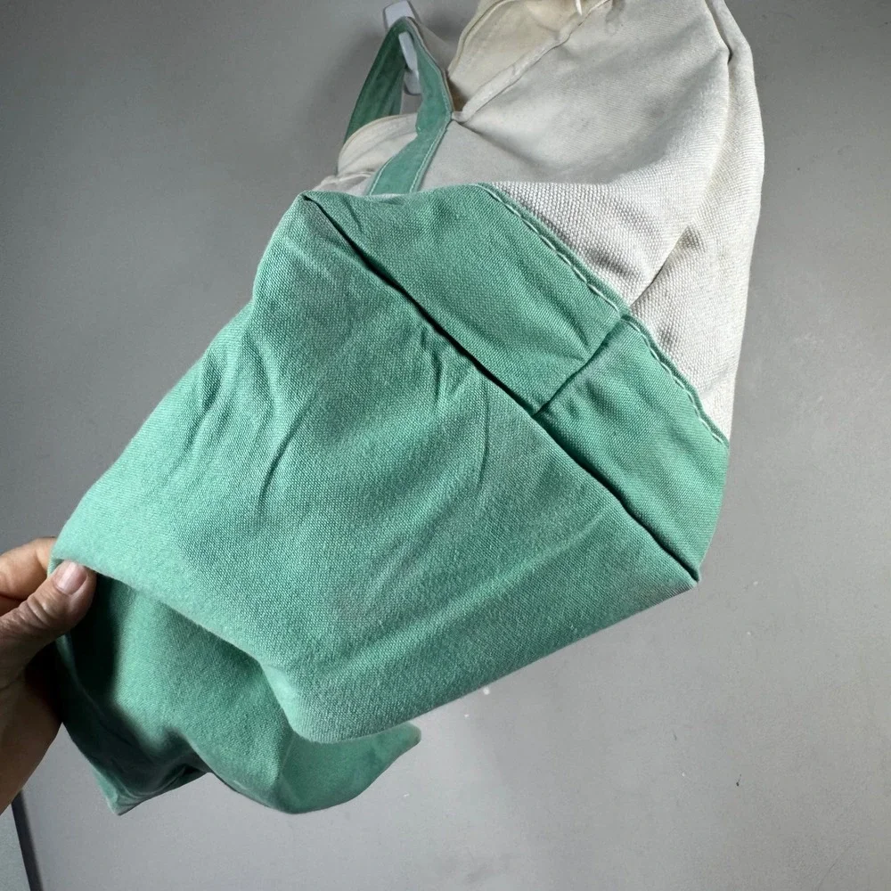 Vintage Lands End Canvas Tote Bag Zip Top Seafoam Green Made in USA Large 22